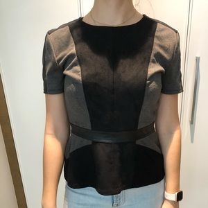 Black Suede/heather Grey peplum top
